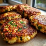 Close-up of golden brown tuna patties, sprinkled with fresh parsley, ready to be served.