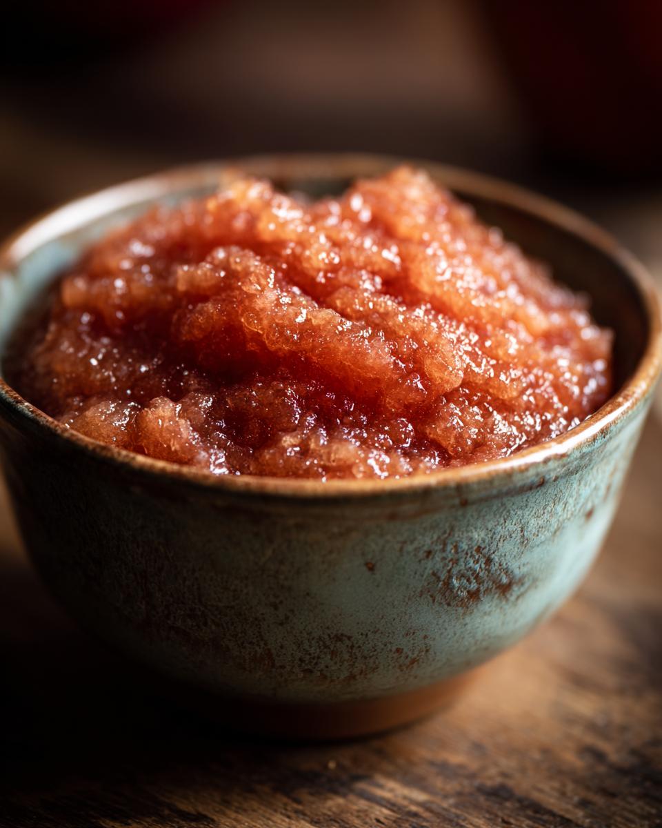 Close-up of a rustic bowl filled with delicious homemade applesauce.