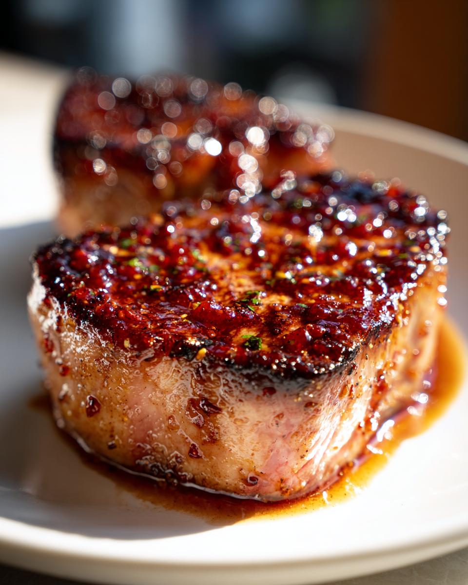 Close-up of a perfectly seared tuna steak coated in a glistening, dark glaze, showcasing the MARINADE FOR TUNA STEAK.