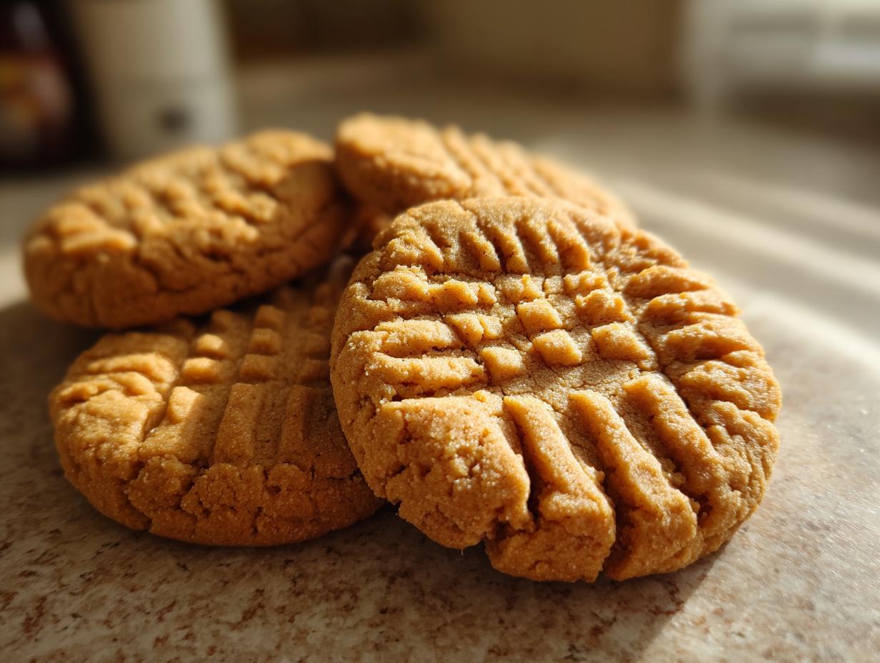 Close-up of a pile of classic peanut butter cookies with fork marks, ready to be enjoyed.