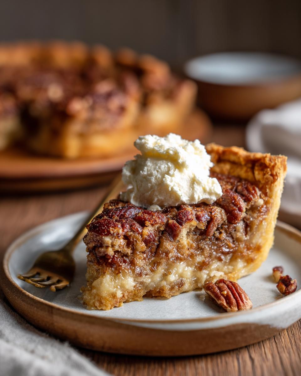 A delicious slice of pecan pie dump cake topped with whipped cream, served on a plate with pecans.