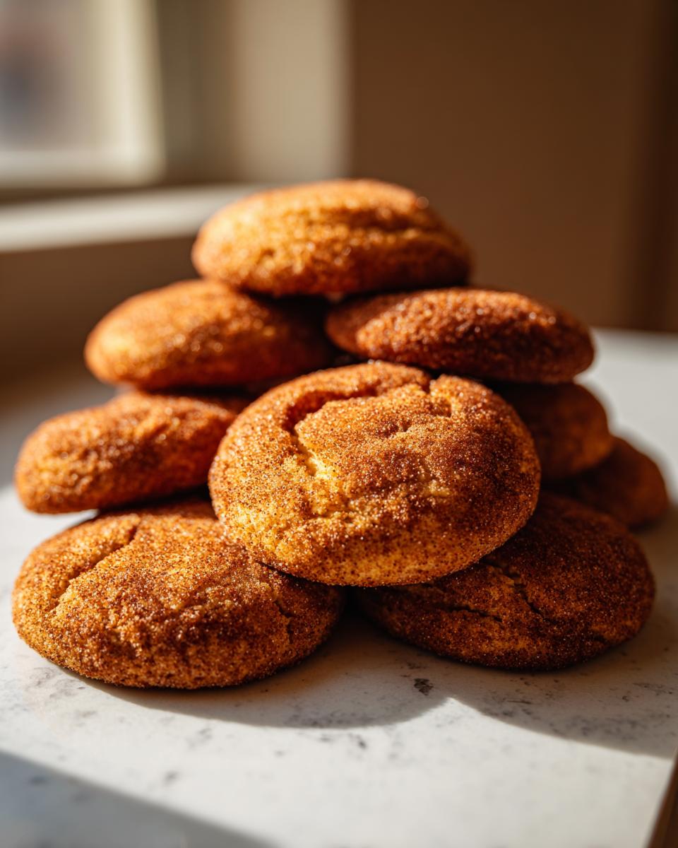 A close-up stack of chewy pumpkin blondies coated in cinnamon sugar.
