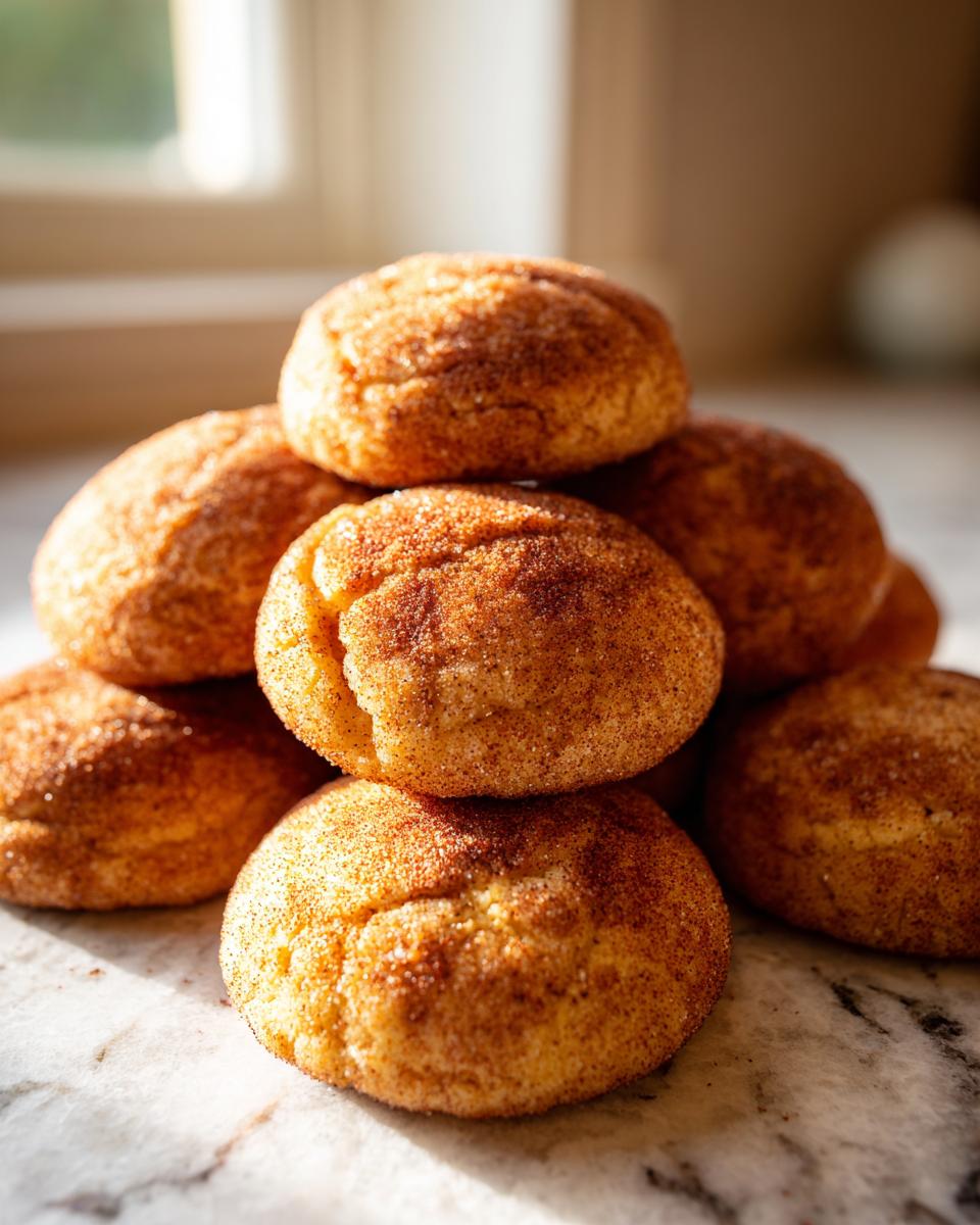 A close-up stack of chewy pumpkin blondies, dusted with cinnamon sugar.