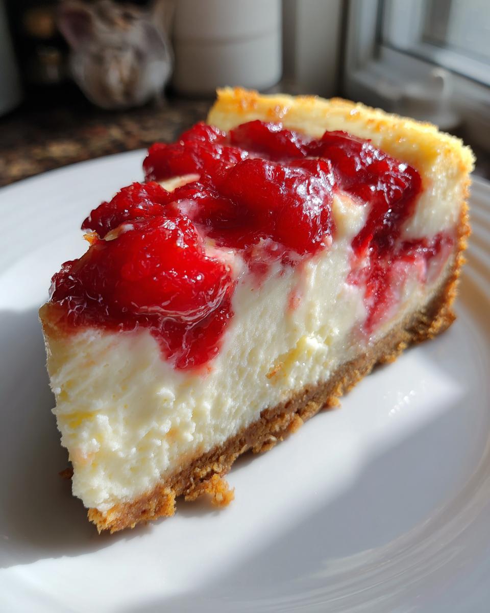 A delicious slice of Christmas cheesecake bars with a graham cracker crust and a vibrant cherry topping.