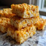 A stack of golden-brown Rice Krispie Cheddar Crackers, showing the cheesy texture.