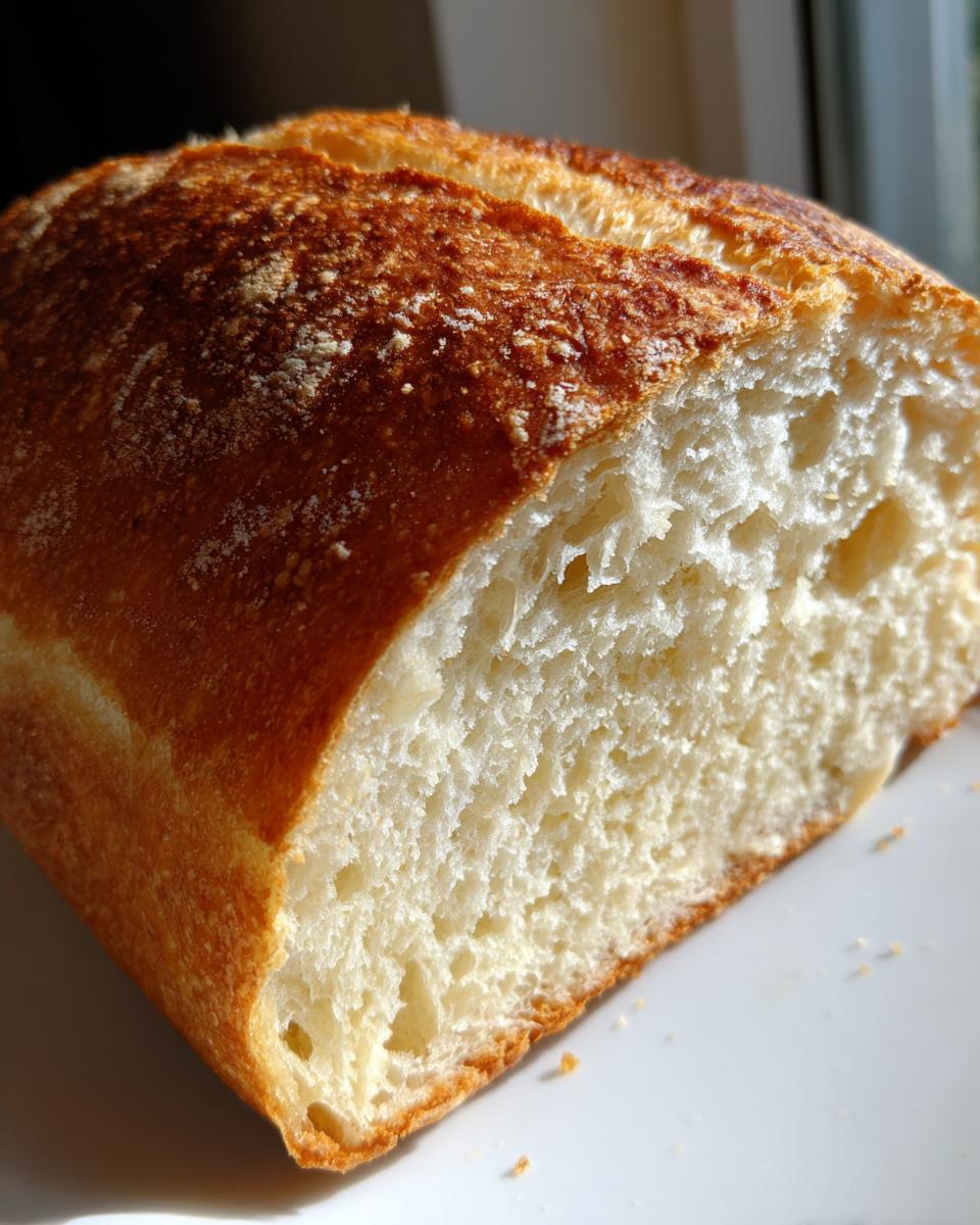 Close-up of the soft, white interior crumb of a freshly baked yeast bread loaf.