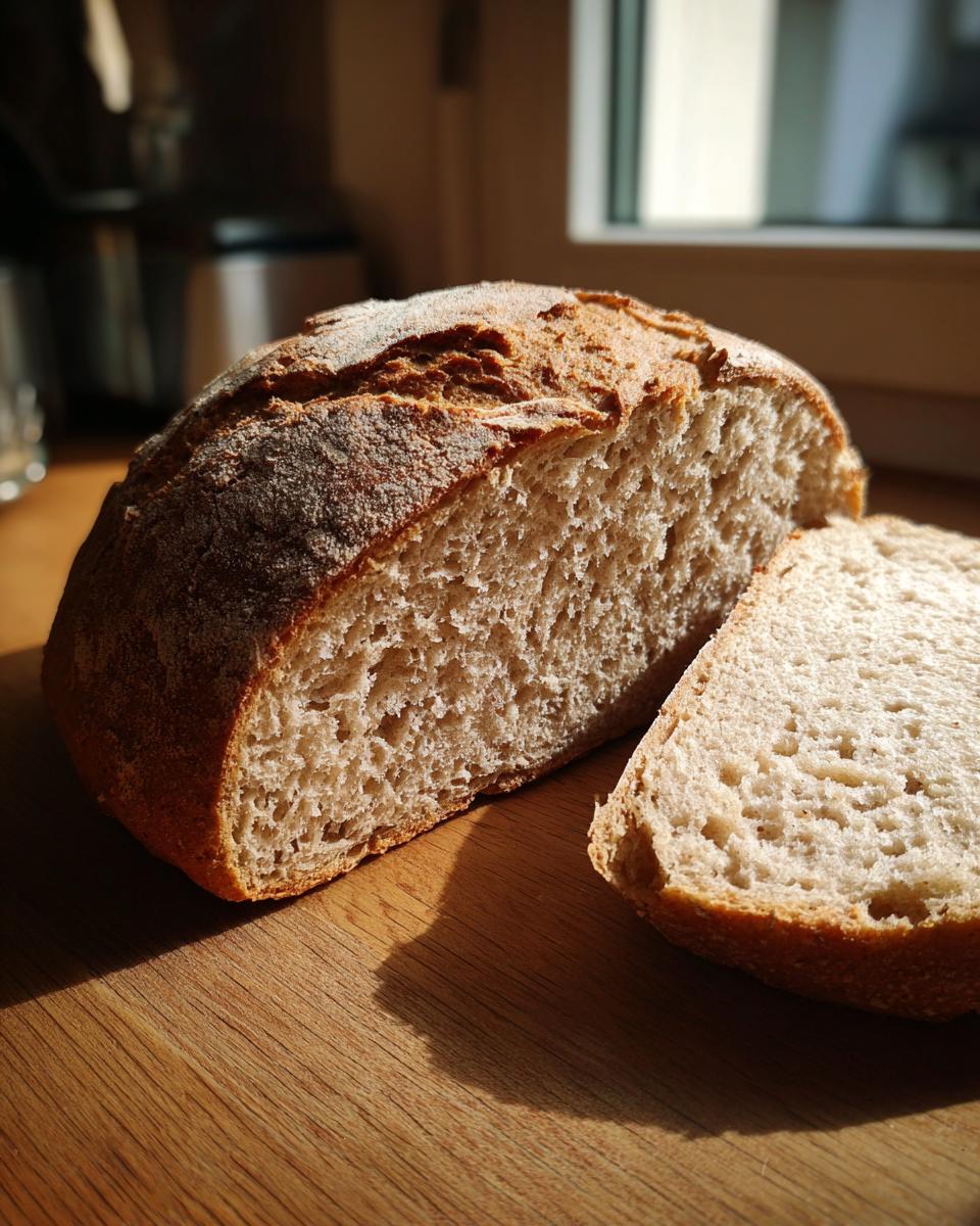 Close-up of a freshly baked soda bread loaf, cut open to show the airy crumb texture.