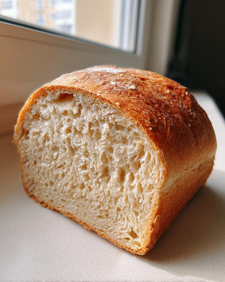 Close-up of a freshly baked loaf of whole wheat bread, showing its soft, airy interior crumb structure.