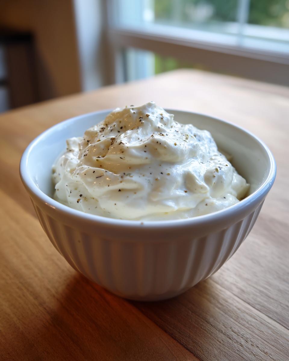 A close-up of thick, creamy homemade alfredo sauce seasoned with black pepper in a white bowl.