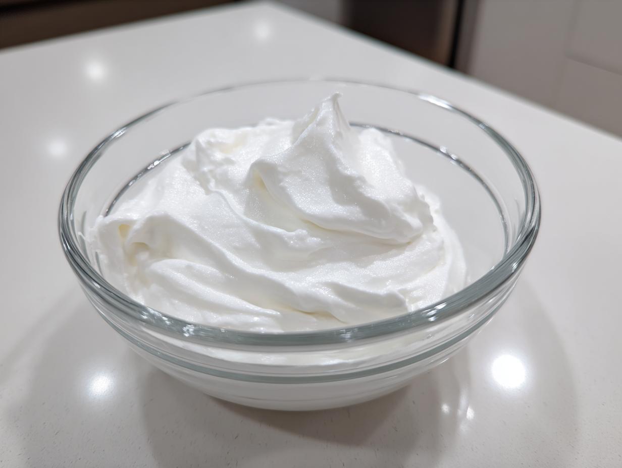 A clear glass bowl filled with thick, glossy white cookie icing, ready for decorating.