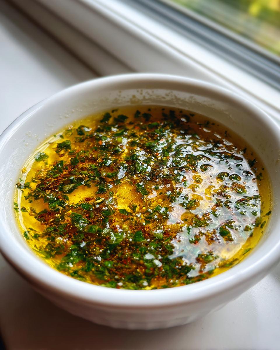 Melted butter mixed with herbs and spices, showcasing the rich texture of cowboy butter dipping sauce.