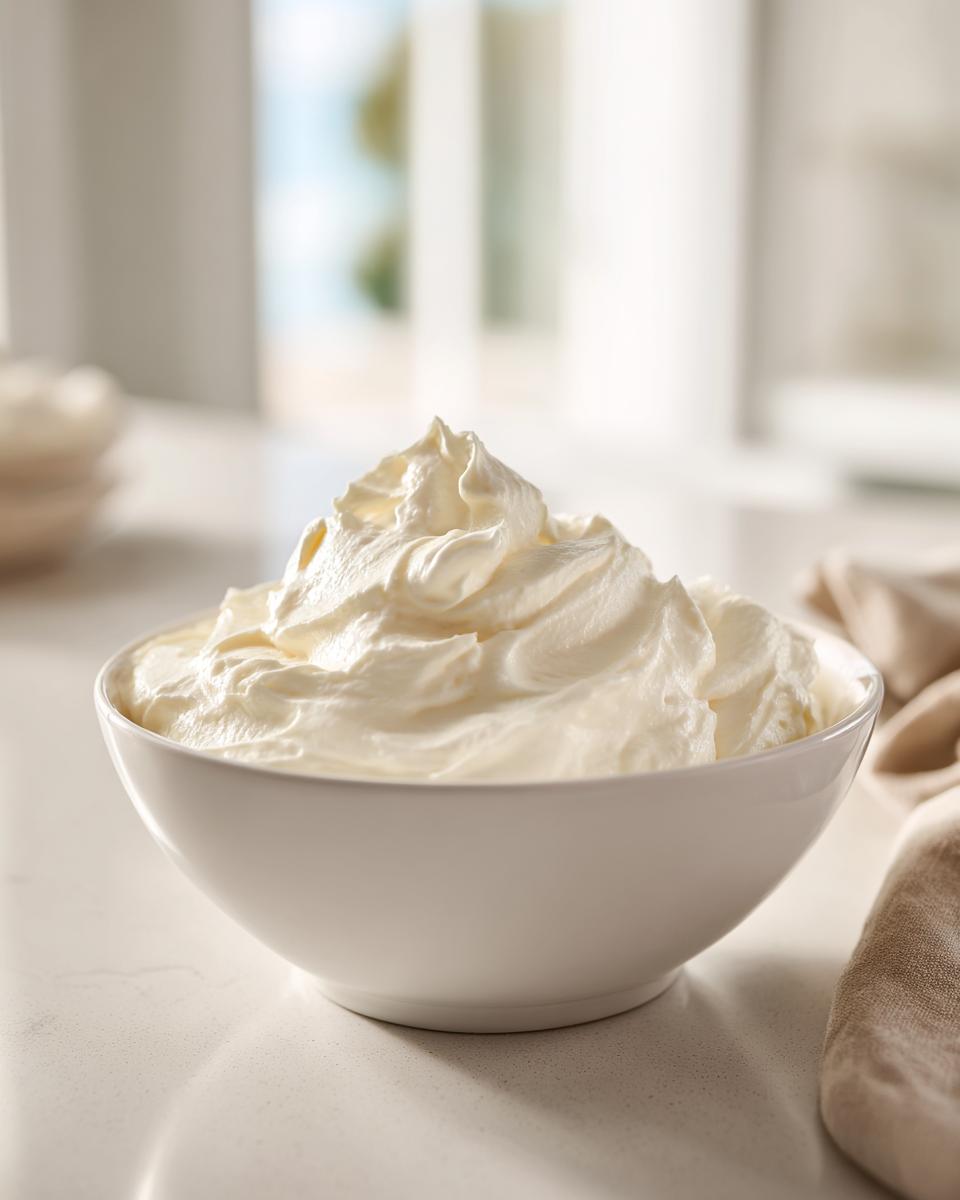 A white bowl filled with fluffy, whipped cream cheese mixture for a delicious fruit dip.