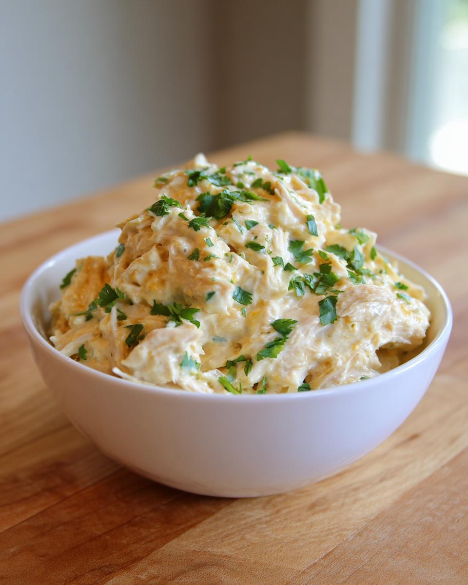 A white bowl filled with creamy keto white chicken chili, topped generously with fresh chopped cilantro.