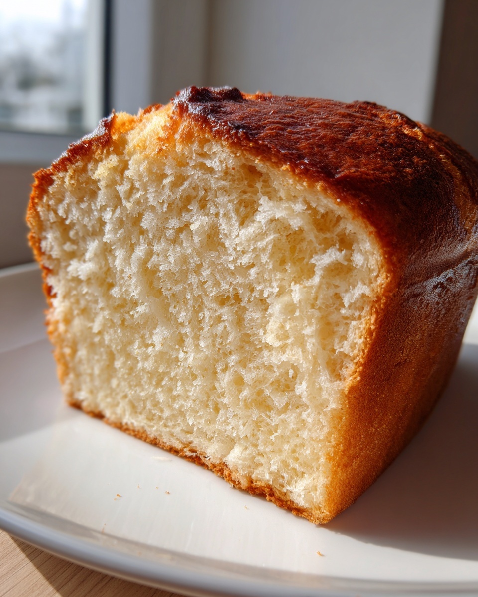A close-up of a slice of incredibly soft and fluffy condensed milk bread showing its golden-brown crust.