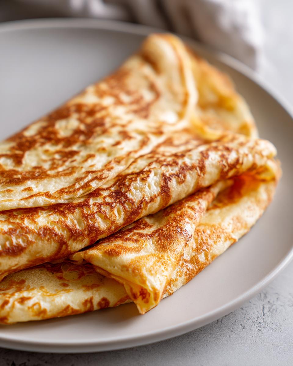 Close-up of folded, golden brown cottage cheese wrap on a light gray plate.