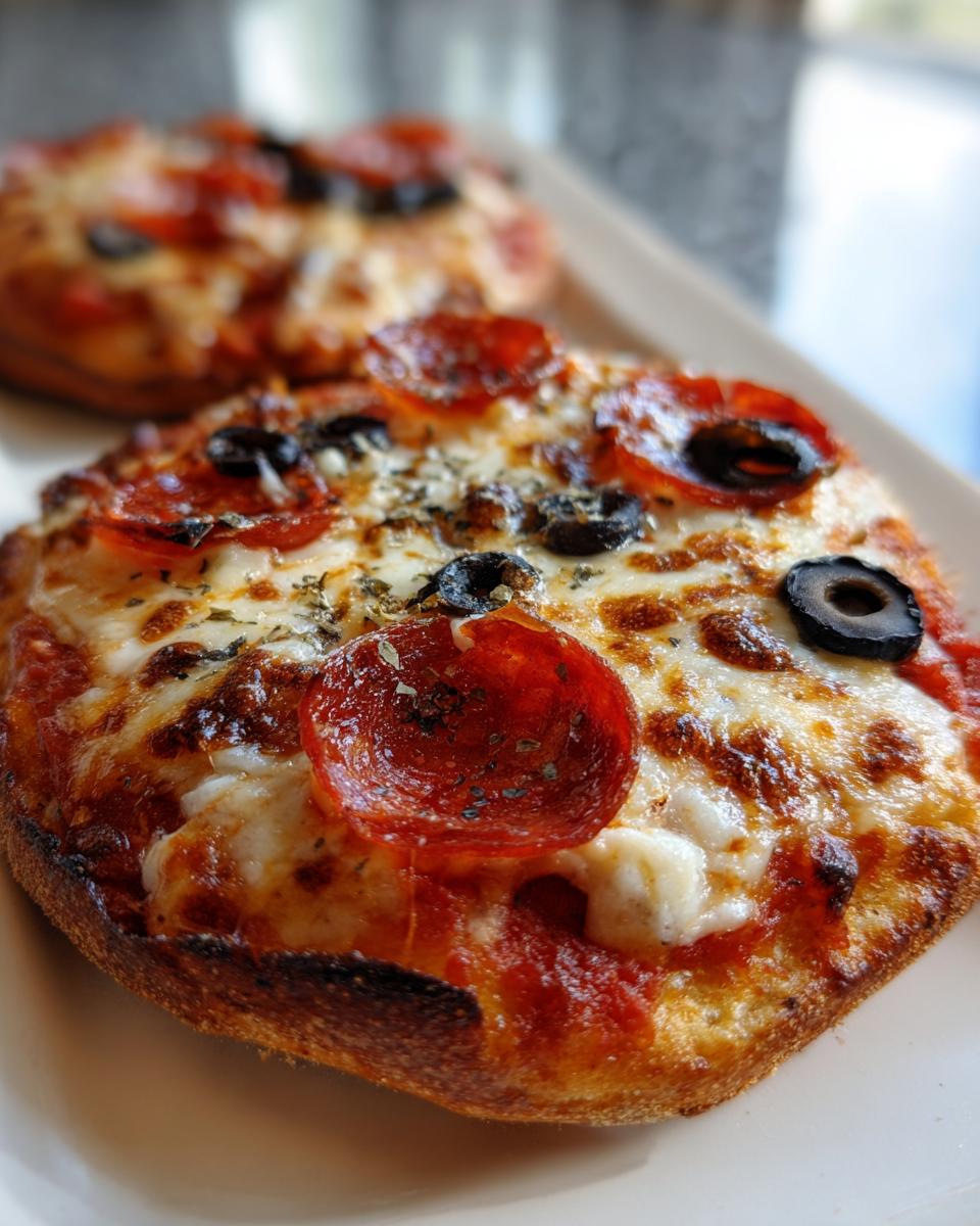Close-up of a freshly baked pepperoni and black olive tortilla pizza, showing melted cheese and crispy edges.