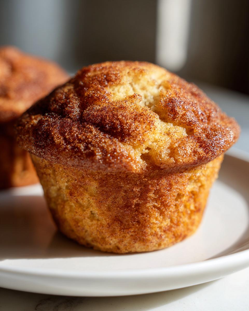 Close-up of a freshly baked Applesauce Muffin with a rich, golden-brown crumb and a sparkling cinnamon sugar topping.