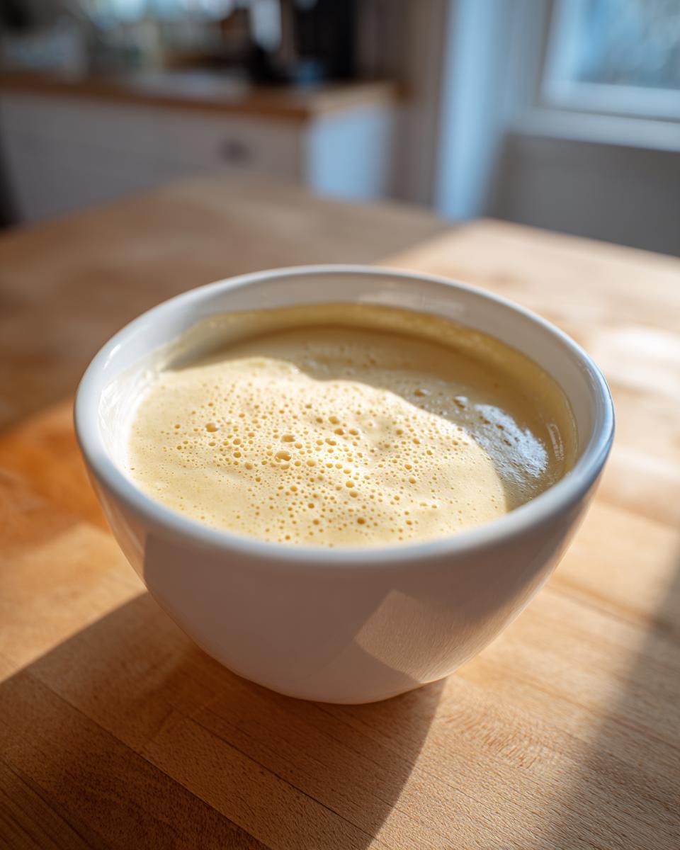 A close-up of creamy, yellow homemade vanilla pudding with small bubbles on top, served in a white bowl.